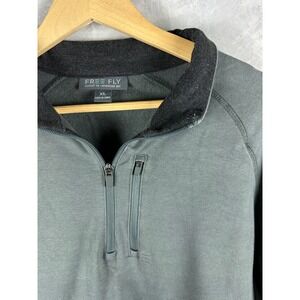 Free Fly Mens Bamboo Fleece Quarter Zip Pullover Grey XL Chest Pocket